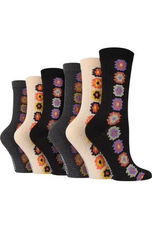 Wild Feet 6 Paar Multipack Dames Gebreide Boot Sokken - Herfst Sokken - Bloem