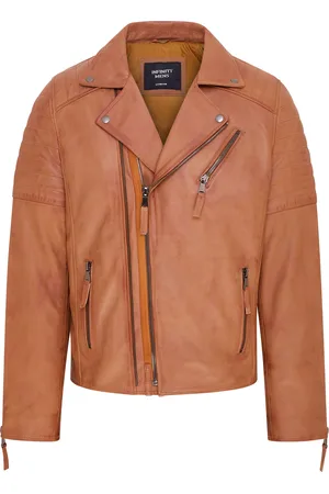 Infinity Tan Brando leren bikerjack met dubbele kruisrits voor heren - Fagernes