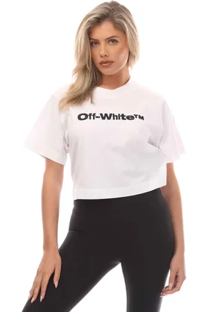 OFF-WHITE Vrouwen Off White Bounce Helvetica Cropped T-shirt in Wit Zwart