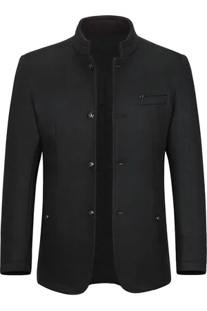 Allthemen Heren korte slim fit jas met opstaande kraag Business Casual wollen overjas