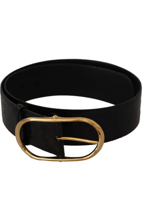 Dolce & Gabbana Relief Lederen Goudkleurige Metalen Gesp Riem