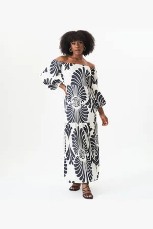 Gini London Bardot maxi-jurk met monoprint