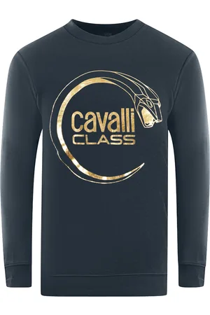 Roberto Cavalli Piercing Snake Logo Navy Blue Sweatshirt