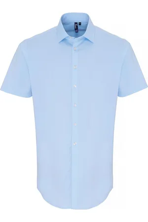 Premier Heren Rekken Pasvorm Poplin Korte Mouwen Shirt (Lichtblauw)
