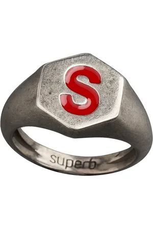 SUPERB Rode Zeshoek Zilveren Ring