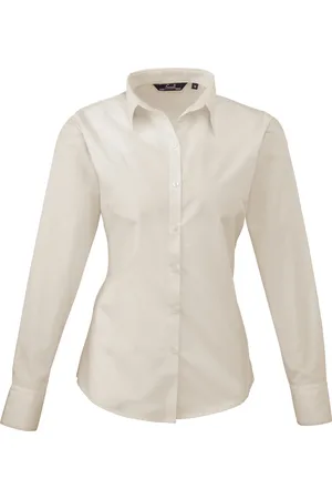 Premier Dames/Dames Popeline Blouse met Lange Mouwen (Natuurlijk)