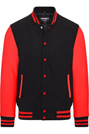 Infinity Letterman Baseball Zwart Rood Wollen Leren Varsity Bomberjack - Genua