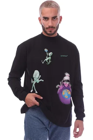 OFF-WHITE Heren Off White Alien Skills Over Mockneck Long Sleeve T-shirt in zwartgroen