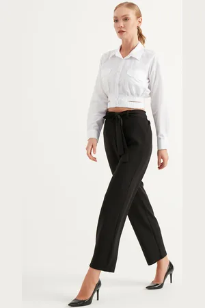 HERITA Beige Broek met strikceintuur