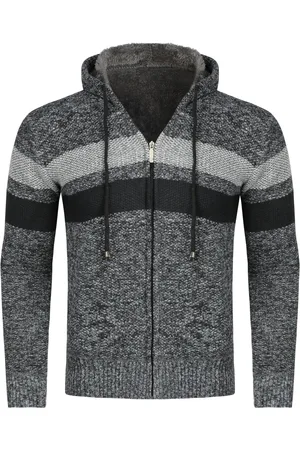 Allthemen Heren Winter Transitie Cardigan met Capuchon Gevoerde Grof Gebreide Capuchon Warme Jas