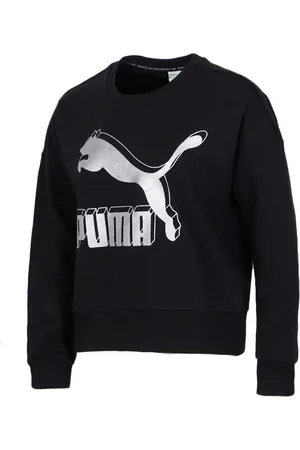PUMA Womens Classics Logo Metallic Crew Sweatshirt 597405 71