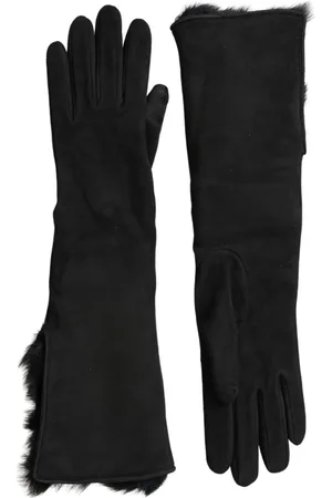 Dolce & Gabbana Elleboog Lengte Lederen Bont Handschoenen