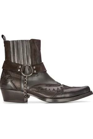 Infinity Heren lederen cowboy-enkellaarzen zwartbruin Cubaanse biker winklepicker western