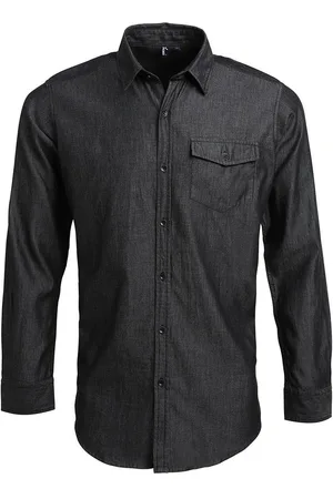 Premier Heren Denim Overhemd met Contraststiksels (Zwarte denim)
