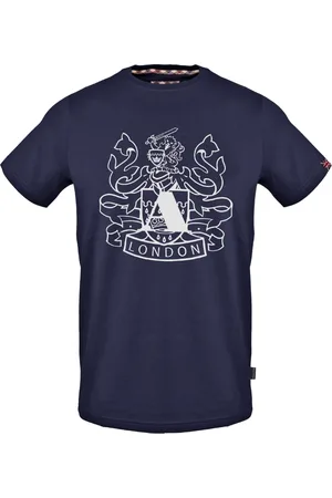Aquascutum Groot schild Aldis logo marineblauw T-shirt