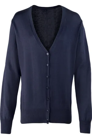 Premier Dames/dames knoop door V-hals gebreid vest met lange mouwen (Marine)