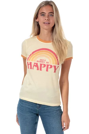 Brave Soul Be Happy T-shirt voor dames, maat 38, -geel