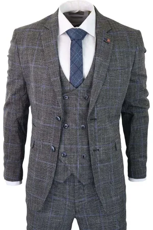 Infinity Heren 3-delig met blauw geruit tweed vintage klassiek pak