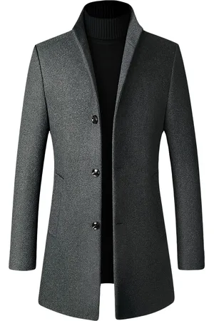 Allthemen Heren wollen lange slanke pasvorm staande kraag zakelijke jas voor de winter