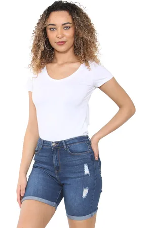 Enzo | Dames Ripped Denim Shorts - middenblauw