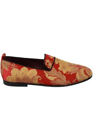Dolce & Gabbana Prachtige Loafers Van Roodgoudbrokaat - Exclusief Vakmanschap