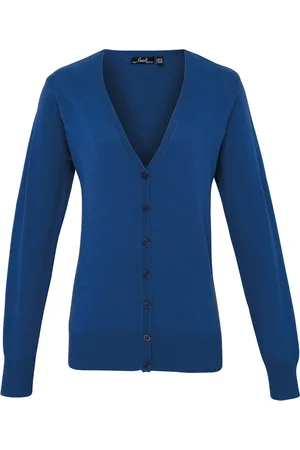 Premier Dames/dames knoop door V-hals gebreid vest met lange mouwen (Koninklijk)