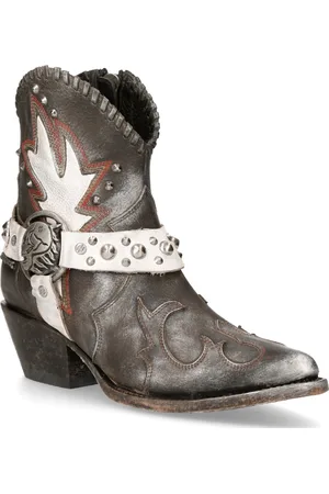 New Rock Grijze lederen puntige cowboylaarzen - WSTM004-S2
