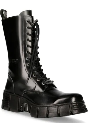New Rock Boots Leren toren-bikerlaarzen met middelhoge kuit - M-WALL027N-C2