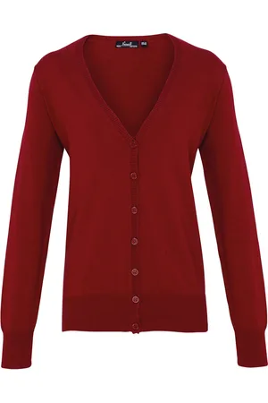 Premier Dames/dames knoop door V-hals gebreid vest met lange mouwen (Bourgondië)