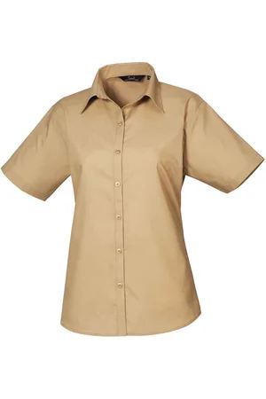 Premier Dames/Dames Popeline Blouse met Korte Mouwen (Khaki)