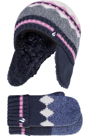Heat Holders Pom Pom Trapper Muts en wanten voor meisjes - Marine