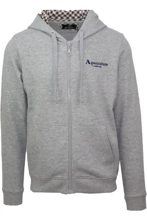 Aquascutum Classic Embossed Signature Logo Grey Zip-Up Hoodie