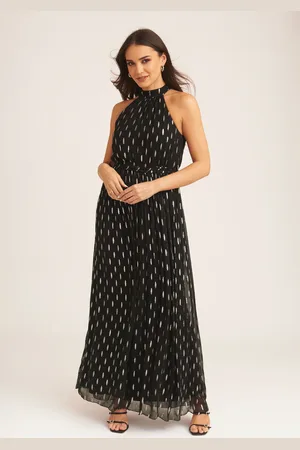 Gini London Jacquard maxi-jurk met halternek