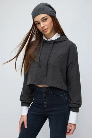 No Matter What Apparel Zachte Hooded Crop Top in Gebreide Stof