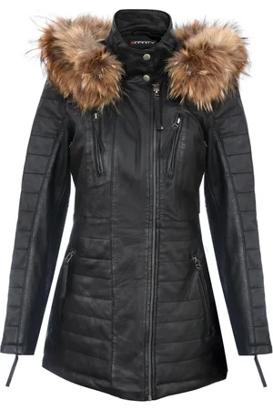 Infinity Dames slim fit leren parka-jas met capuchon-Northam