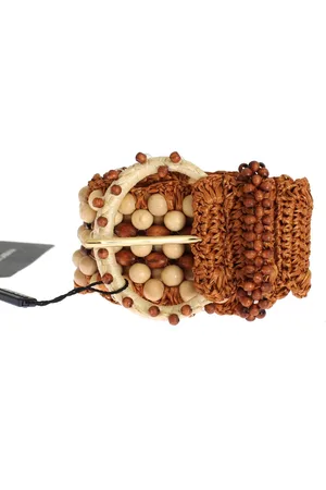 Dolce & Gabbana Geweven Raffia Hout Kralen Brede Taille Riem