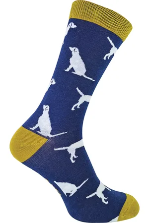 Mr Heron Nieuwe bamboesokken voor heren met honden aan - Labrador (Marine)