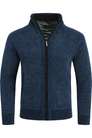 Allthemen Herenvest met rits en opstaande kraag, gevoerde grofgebreide trui marineblauw