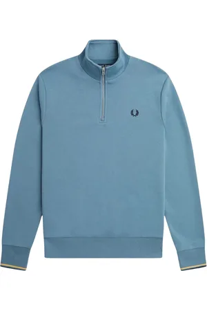 Fred Perry Asblauw sweatshirt met halve rits en dubbele getipte mouwen