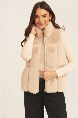 Gini London Gilet met rits aan de voorkant van imitatiebont