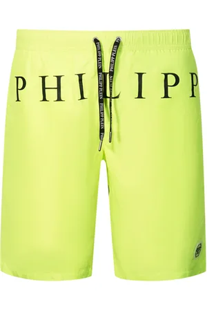 Philipp Plein Brand Logo Fluorescent Yellow Swim Shorts