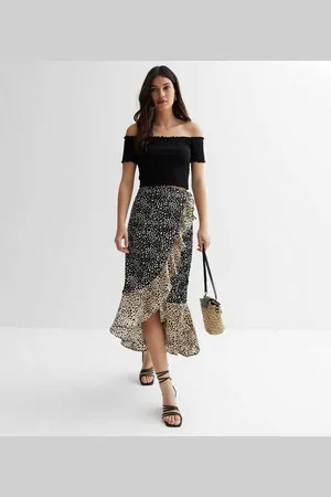 Gini London Midi-rok met overslag en ruches in dierenmix
