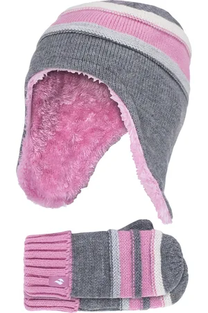Heat Holders Pom Pom Muts En Wanten Set Voor Meisjes - Kiezelgrijs