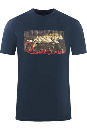 Roberto Cavalli Boxed Leopard Logo Navy Blue T-Shirt