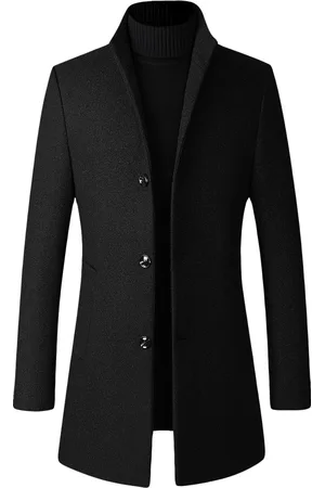 Allthemen Heren wollen lange slanke pasvorm opstaande kraag zakelijke jas voor de winter