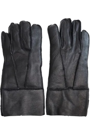 Infinity Unisex zwarte schapenvacht leren handschoenen met oprolbare/neerwaartse manchetten