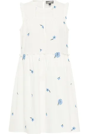 Dreimaster Midi-jurk Dames Wol Wit Blauw