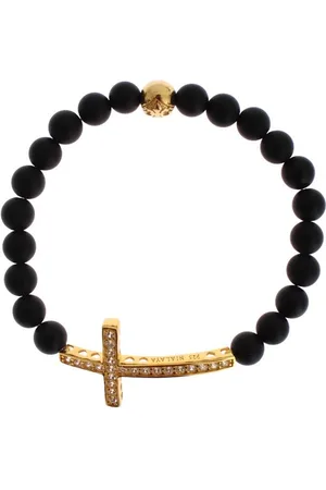 Nialaya Matte Onyx Stone Gold Cz Cross Armband