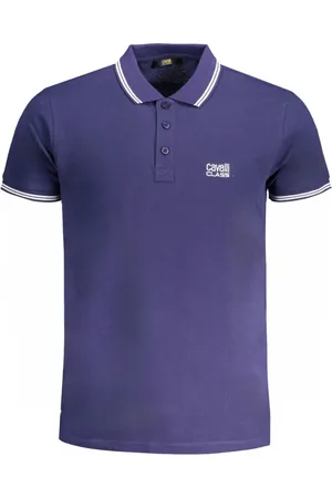 Roberto Cavalli Marineblauw poloshirt met Cavalli-klasse getipte kraag en wit logo