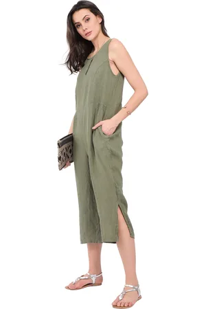 Le Jardin du Lin Ronde waterdruppelkraag Jumpsuit met zakken en opening aan de zijkant van de pijpen